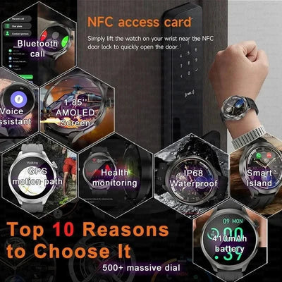Smart Watch 1.85" BIG AMOLED Screen NFC GPS Tracker IP68 Watch 4 BT5.3 Call Health Smartwatches Custom Dial Series GT Upgraded