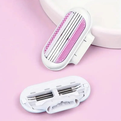 Women's Safety Razor - 1 Handle + 8 Replaceable 3-Layer Stainless Steel Blades, Pink Shaver Head for Smooth Hair Removal
