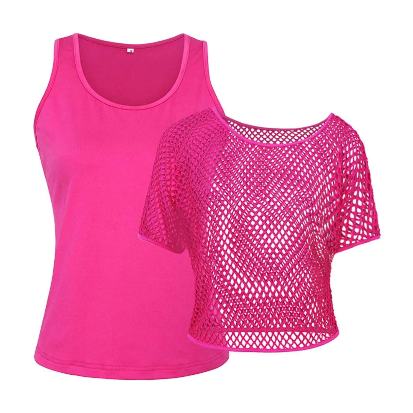 Women Shirts 80s Neon Fishnet Mesh Top Off Shoulder Tops