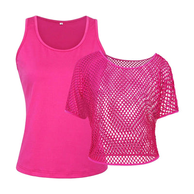 Women Shirts 80s Neon Fishnet Mesh Top Off Shoulder Tops