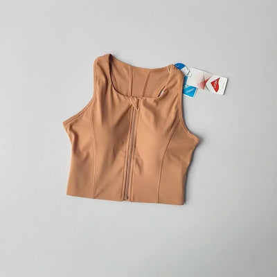 Women's sports and fitness underwear, integrated front zipper design, shock-absorbing gathering, quick drying yoga vest