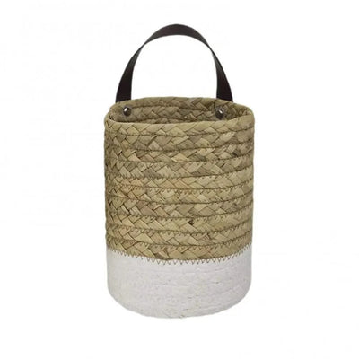 Garden Plant Flower Pot Handmade Rattan Storage Basket Foldable Seagrass Straw Hanging Woven Handle Toy Storage Container 1Pc