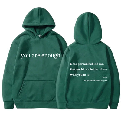 New YOU ARE ENOUGH Print Hoody Autumn Casual Sportswear Plus Fleece Elastic Tops Pullover Men's Hoodies Streetwear Sweatshirts
