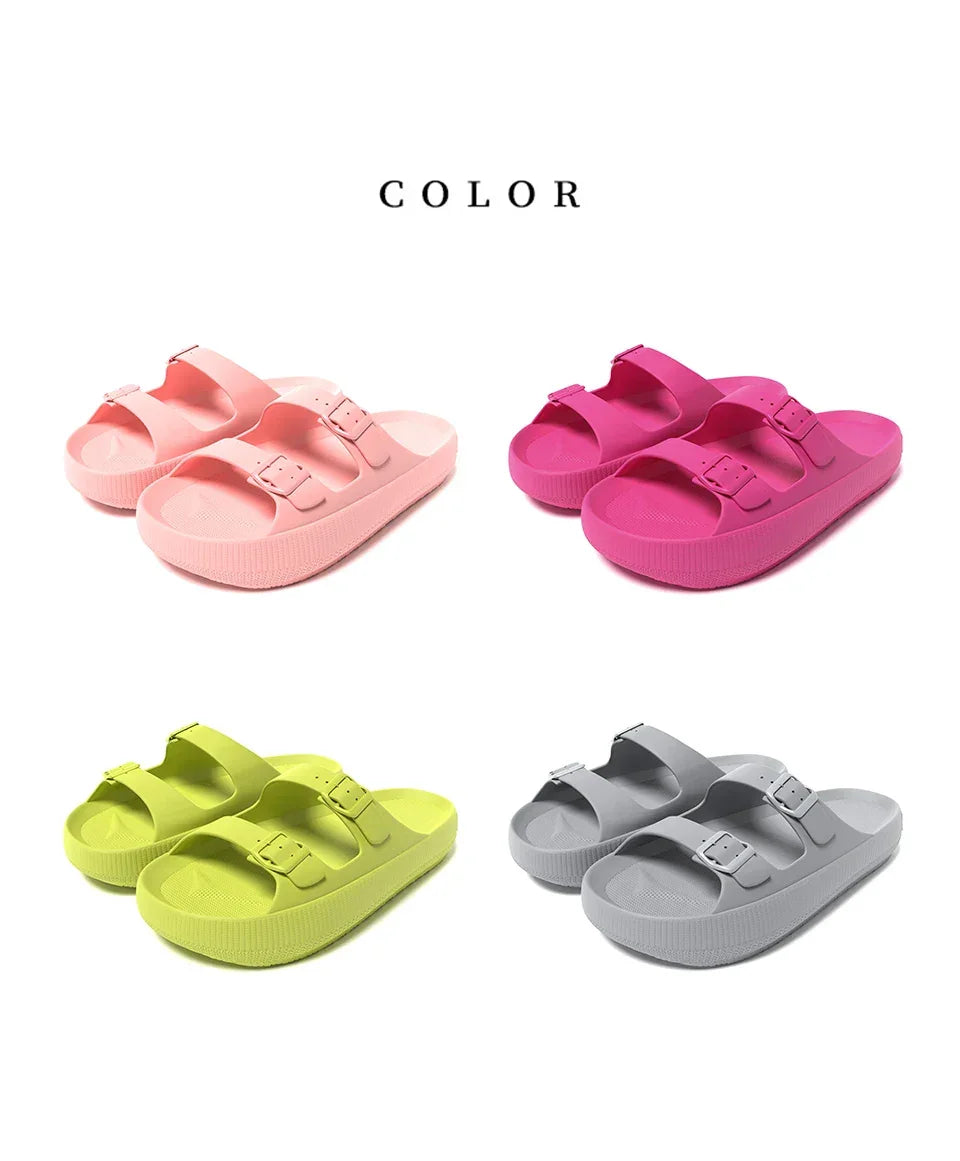 Women's Slippers Fashion Thick Sole Double Buckle Sandals Men Pool Beach Garden Quick Dry Open Toe Indoor Outdoor Shoes