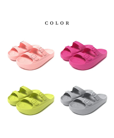 Women's Slippers Fashion Thick Sole Double Buckle Sandals Men Pool Beach Garden Quick Dry Open Toe Indoor Outdoor Shoes