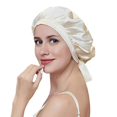 100% Mulberry Silk Bonnet Sleep Cap for Woman Night Hat 16 Momme with Adjustable Ribbons Hair Care