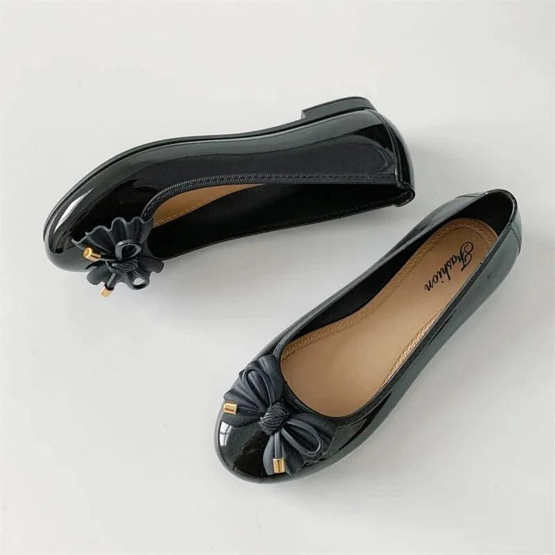 Women's Low cut Bow Patent Leather Slip on Ballet Flats Casual Shoes