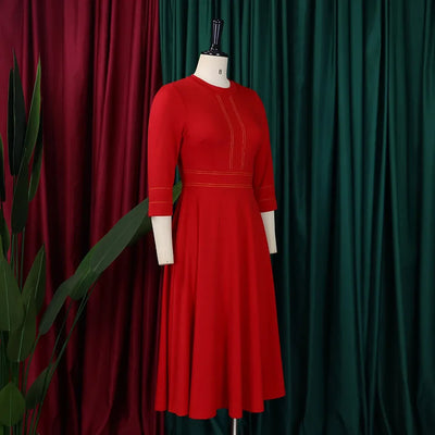 Elegant Dresses for Women Party 2024 Luxury O Neck 3/4 Sleeve High Waisted Pleated A Line Bridesmaid Midi Calf Birthday Dress