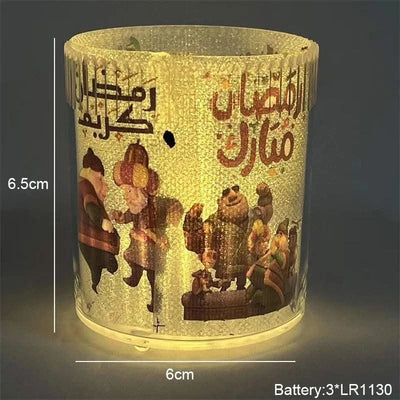 Muslim Ramadan Festival  Decorative Lamp Cartoon Pattern Acrylic LED Candle Night Light for Home Bedroom Atmosphere Decor