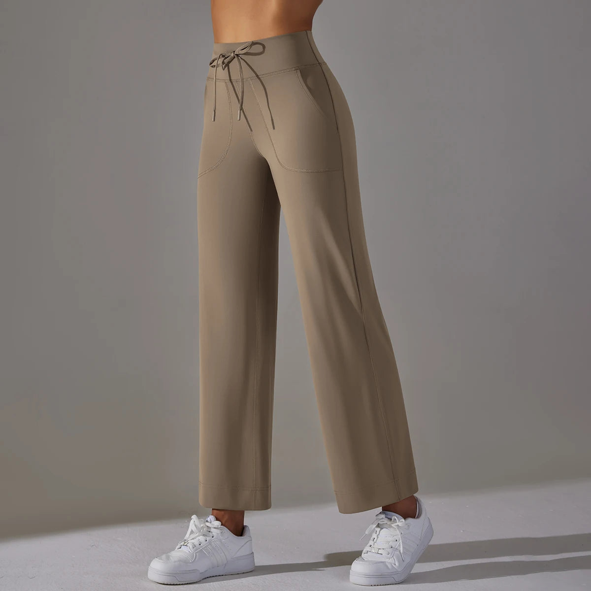 Wide Leg Pants With Pockets Women's Loose Yoga High Waist Legging Drawstring Outdoor Casual Jogging Gym Sports Flare Pants