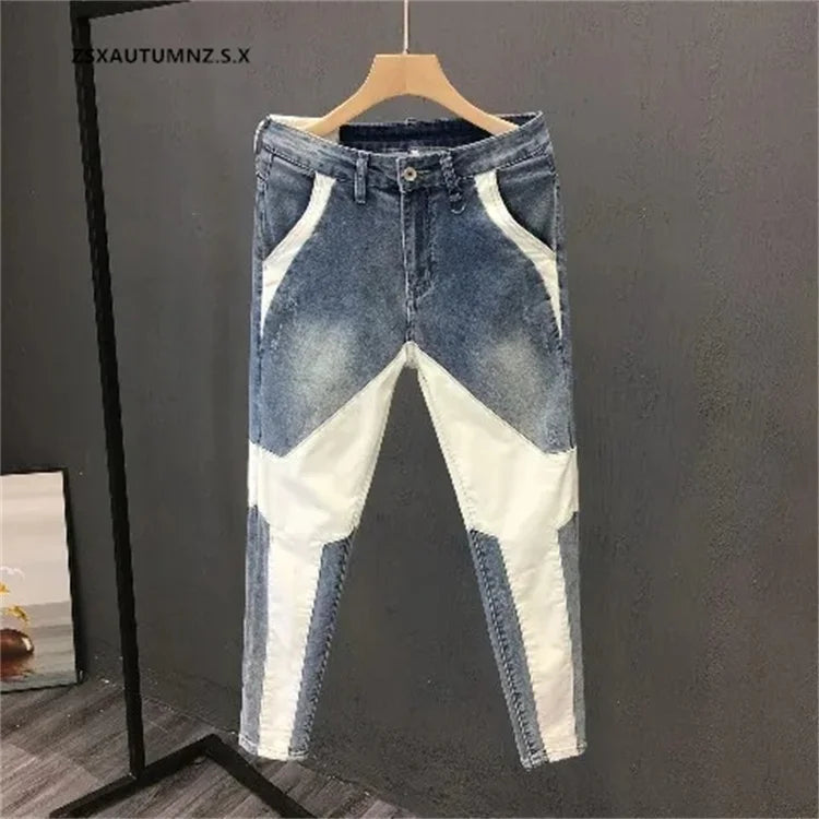 Men Clothing Jeans Men 2024 New Spring Summer Handsome Personality Splicing Pants Slim Korean Pants Streetwear Pantalones Hombre