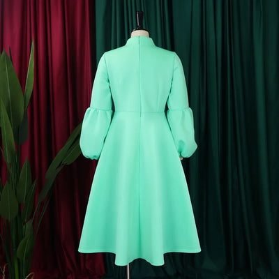 Elegant Dresses for Women Bow Collar Full Sleeve High Waisted Pleated Mid Calf Luxury Birthday Party Dinner Vestidos Mujer Dress