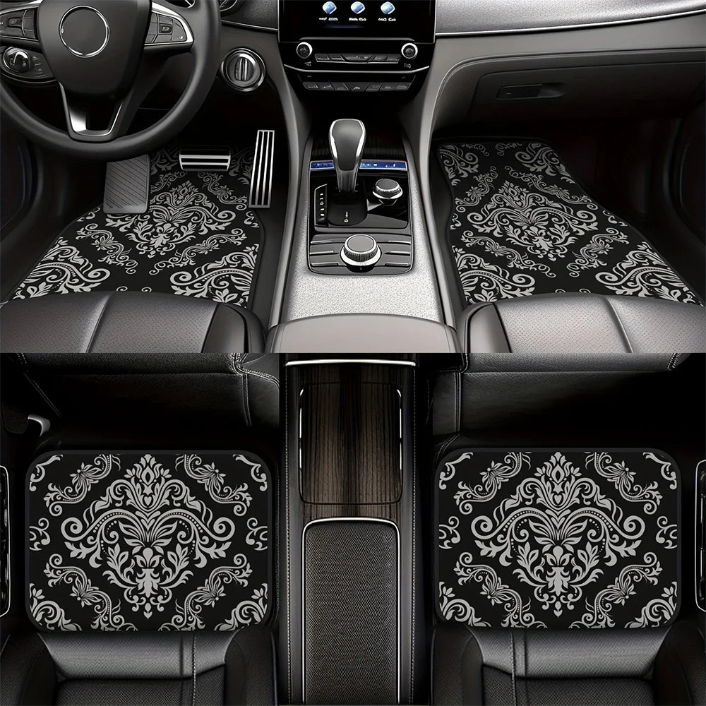 4 Pcs Car Floor Mats Bohemian Pattern European Ethnic Auto Rubber Carpet Universal Interior Accessories for Front and Rear Seats
