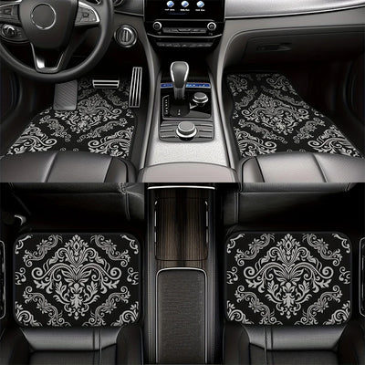 4 Pcs Car Floor Mats Bohemian Pattern European Ethnic Auto Rubber Carpet Universal Interior Accessories for Front and Rear Seats