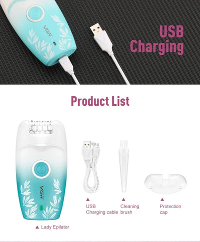 VGR 738 Women's Epilators Metal Hair Removal Machine Woman Usb C Shaver Woman Electric Finich Touch 37