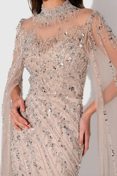 FATAPAESE Luxury Evening Dress 2025 Sheath Beading Sequined High neck Full Sleeve Zipper Sweep Prom Dress Shiny Formal Gowns