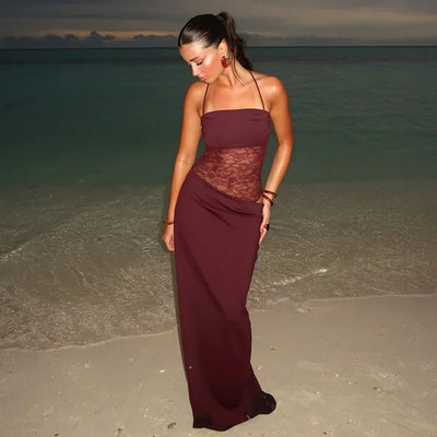 Lace-up Long Dresses For Women Evening Party Clothing Asymmetrical Lace Bodycon Vestidos De Mujer Sleeveless Robe Femme Été
