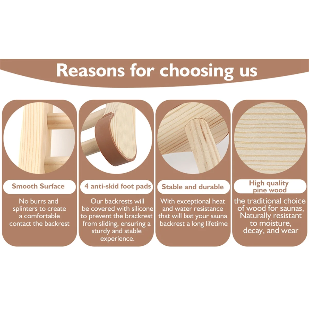 Sauna Backrest, Wooden Sauna Backrest, Ergonomic S-Shaped Backrest, Suitable for Sauna Recovery, Health and Relaxation