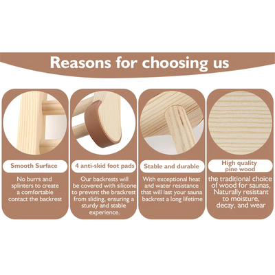 Sauna Backrest, Wooden Sauna Backrest, Ergonomic S-Shaped Backrest, Suitable for Sauna Recovery, Health and Relaxation