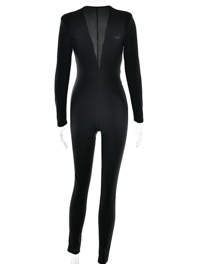 Sexy black satin bodycon jumpsuit women pants summer one pieces romper jumpsuit woman elegant long sleeve jumpsuits club outfits