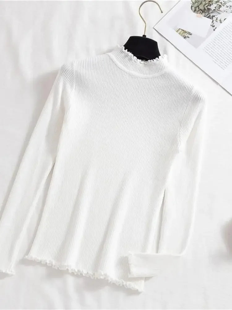 Mock Neck Clothes Knitted Woman Sweaters Pullovers Autumn Winter Basic Women's Jumper Slim Somen's Sweater Pull Long Sleeve
