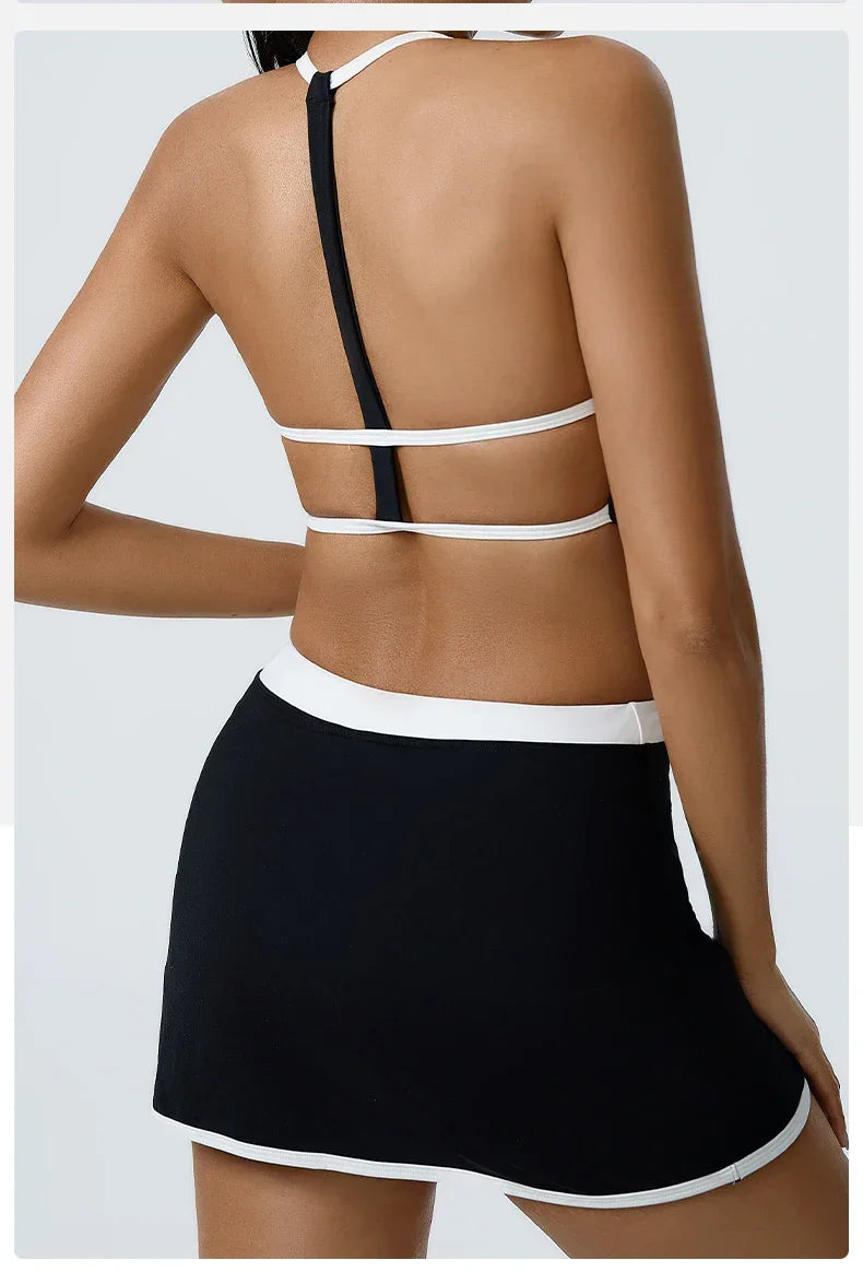 Women Yoga  Workout Set Bra and Shorts Two Piece Patchwork Open Sexy Back Elastic Fitness Sexy Yoga Outfit Sport  Women