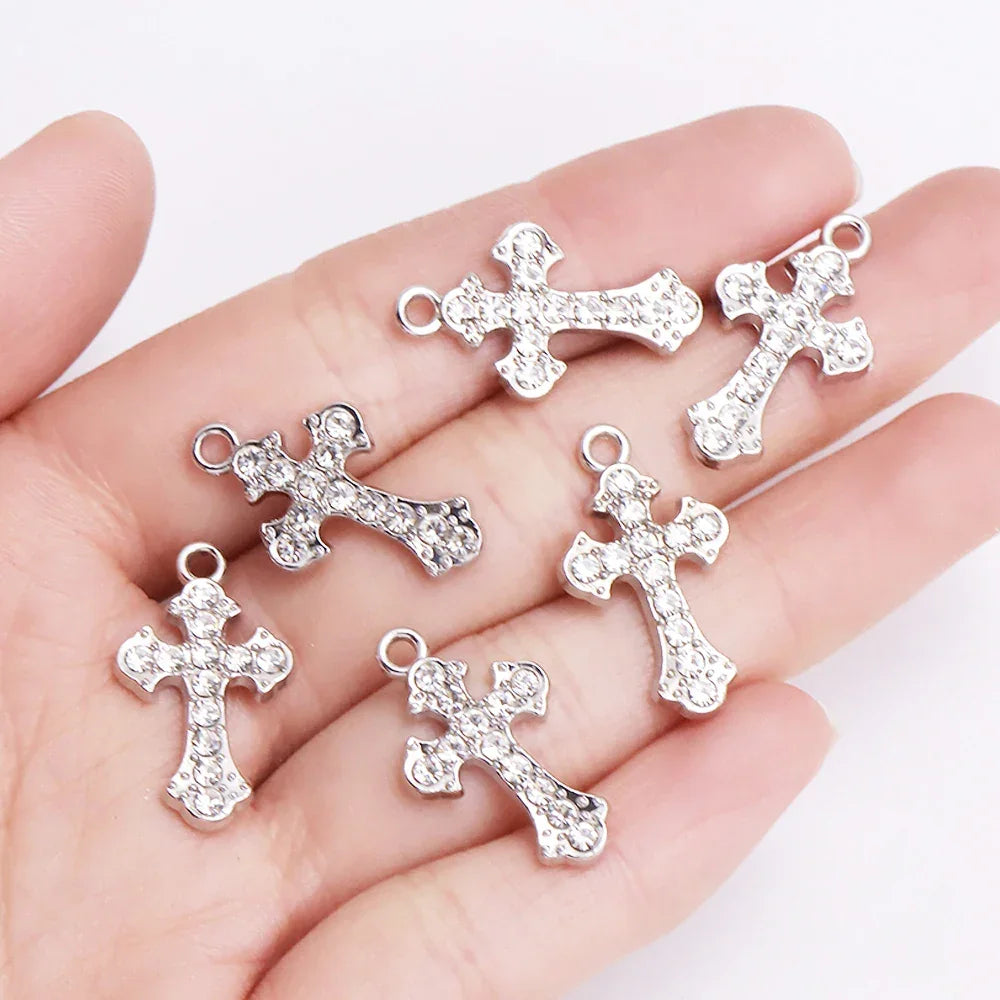 Mixed 10Pcs Pearl Zircon Cross Charms Crucifix Pendant Jewelry Making Supplies Diy Luxury Necklaces Earrings Accessories Gift
