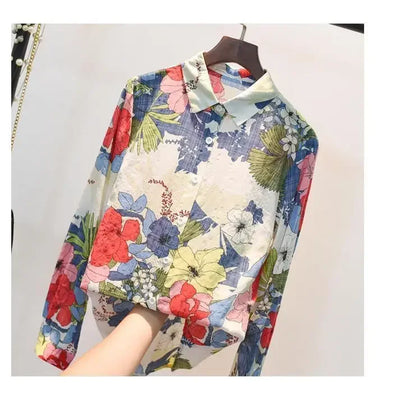 Spring Autumn Cotton Linen Casual Fashion Floral Print Shirt Ladies Loose All-match Sweet Blouse Femme Comfortable Top Women