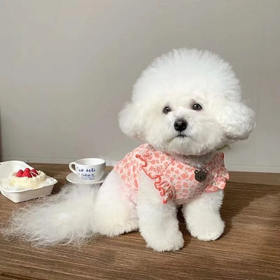 Pet Dog Vest Summer Puppy Clothes Cute Floral Flying Sleeves Dog T-Shirt Chihuahua Pug Bichon Cat Dog Apparel Dog Girl Clothing