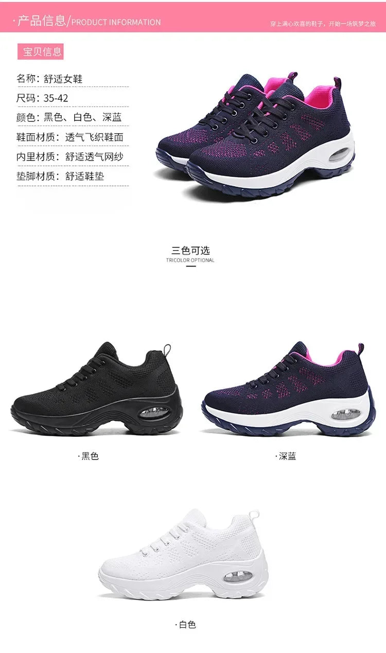 Woman Sneakers Fashion Casual Shoes Summer Air Cushion Mesh Female Shoes Comfortable Breathable Heightening Sneakers for Women