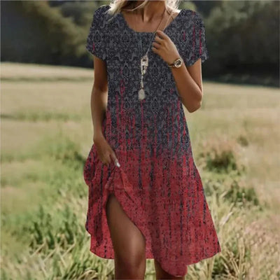 Bohemian Dresses For Women New V Neck Short Sleeve Flower Printed Beach Holiday Dress Women Midi Dresses Swing Sundress
