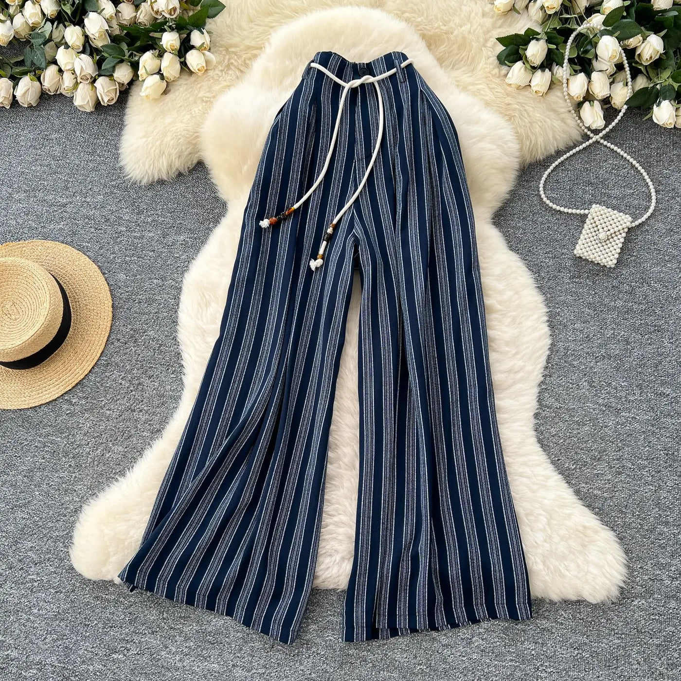 Pant Women Wide Leg Long Pants Striped Casual Loose High Waist Straight Trousers Y2k Streetwear Elegant Splice Work 2025 Capris
