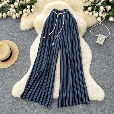 Pant Women Wide Leg Long Pants Striped Casual Loose High Waist Straight Trousers Y2k Streetwear Elegant Splice Work 2025 Capris