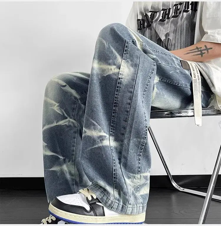 Men's American Fashion Brand High Street Wide-leg Pants for Boys' High Street Retro Scimitar Pants Denim Shorts Y2k Jeans Man