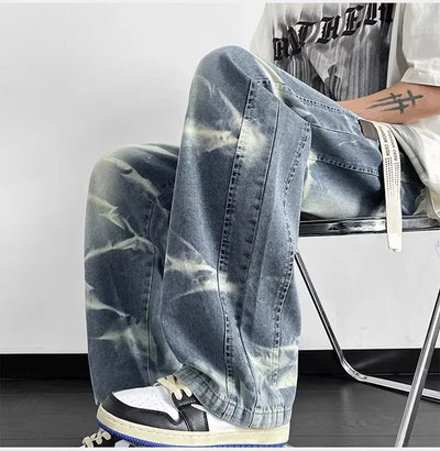 Men's American Fashion Brand High Street Wide-leg Pants for Boys' High Street Retro Scimitar Pants Denim Shorts Y2k Jeans Man