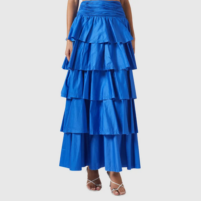 TWOTWINSTYLE Solid Two Piece Sets for Women V Neck Sleevelesss Spliced Folds Top High Waist Elegant Skirts Female Clothing New