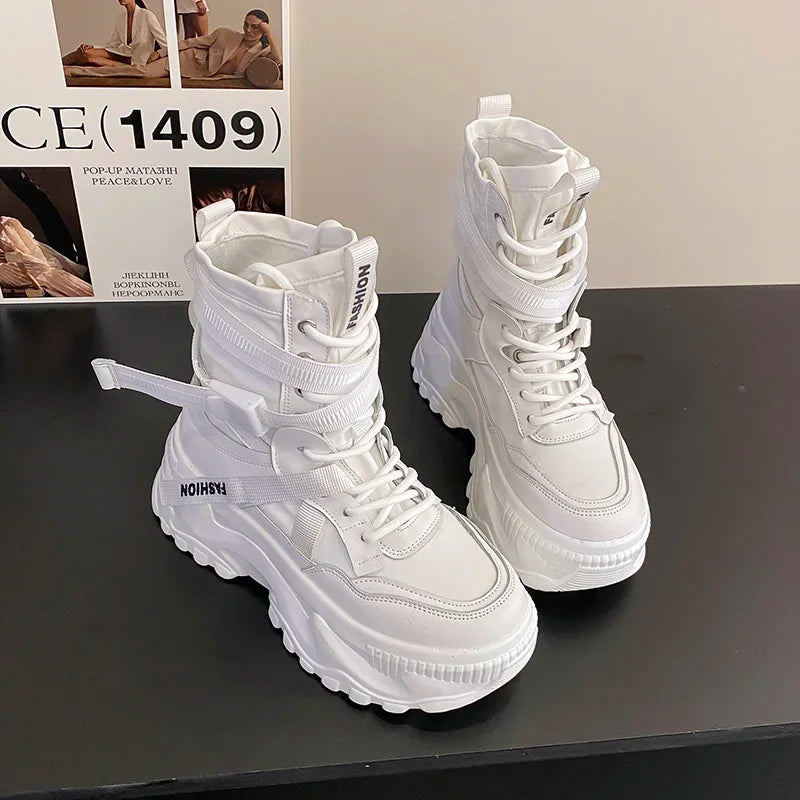 Women's Boots Platform Luxury Designer Shoes for Women  Lace Up Chunky Shoes Breathable Comfort  Ankle Boots Botas De Mujer