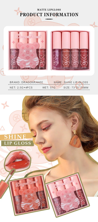 4 PCS Lip Ink Oil Set Hydrating Lip Gloss Pack Kit Moisturizer Waterproof Lip Tint Korean Makeup For Women Cosmetics