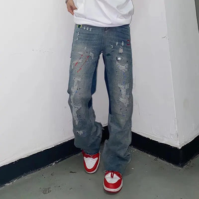 2023 Kanye Y2K Streetwear Baggy Ripped Jeans Pants Men Designer Clothes Washed Blue Straight Hip Hop Denim Trousers Ropa Hombre