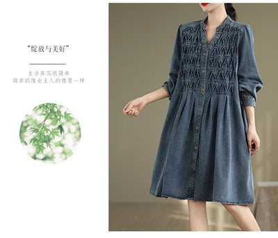 Denim Oversized Autumn Winter Long Sleeve Coat Women Ruffle Fashion Loose Pleated Ladies Jackets Retro Woman Jackets Coats