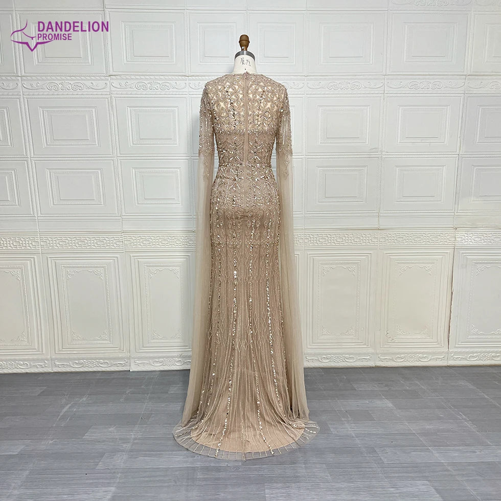 Luxury Dubai Caramel Mermaid Arabic Evening Dresses 2025 with Cape Sleeves Beaded for Women Wedding Party