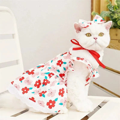 Pet Dog Clothes for Small Dogs Summer Dog Dress Fashion Print Puppy Princess Skirt Cute Flying Sleeve Cat Dress Pet Dog Costumes