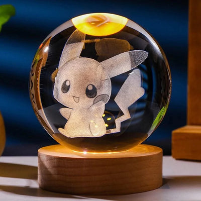 6cm 3D Crystal Ball Stitch Pikachu Doraemon A Dream Hello Kitty Crystal Planet Night Light Laser Carving Children's Gifts