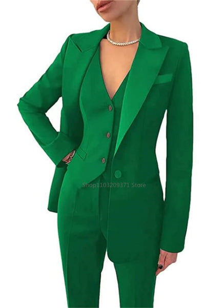 Fashion  Plus Size Women Blazer 3 Pcs Elegant Long Sleeve Suit Jackets Vest and Straight Pants Suit Female  Business Outfits New