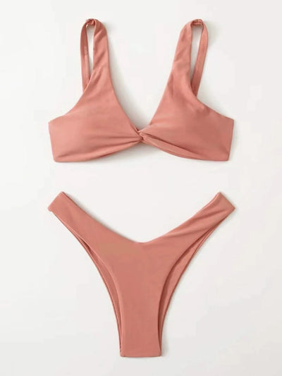 OIINAA Bathing Suit Women Solid Sexy Swimsuit Bow Tie Drawstring Lace Up Summer Bikini Set Two-pieces Beachwear Thong Biquinis