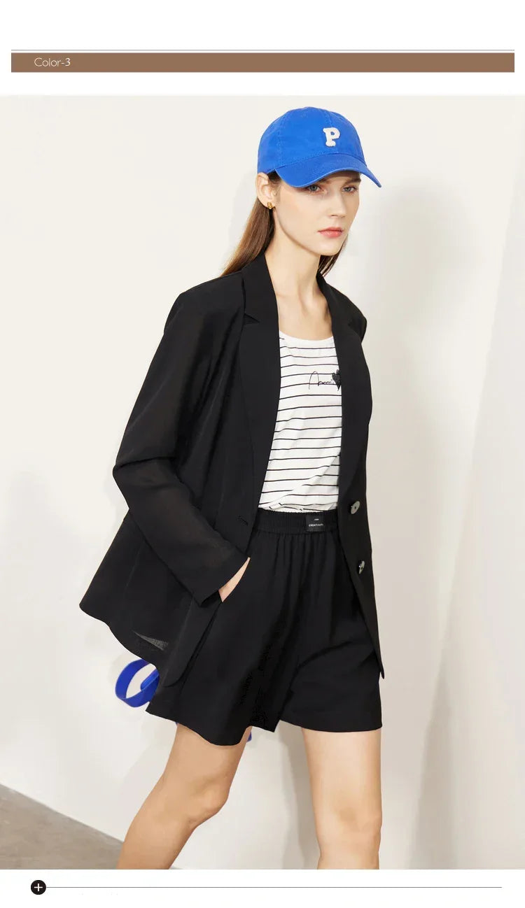 AMII Minimalism Women's blazer Fashion 2024 Summer Blazers Office Lady Two-piece Set Chic Female shorts Separately Sale 72311003