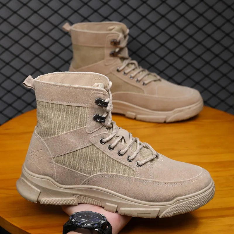 Outdoor Training Men's Tactical Boots High-Top Desert Shoes Camouflage Climbing Hiking Shoes for Men Canvas Platform Ankle Boots