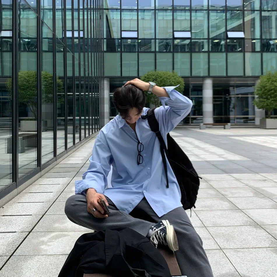 Oversized Casual Jacket Trendy Loose Shirt Men's Long-Sleeved Shirt Spring and Summer Brown TOP
