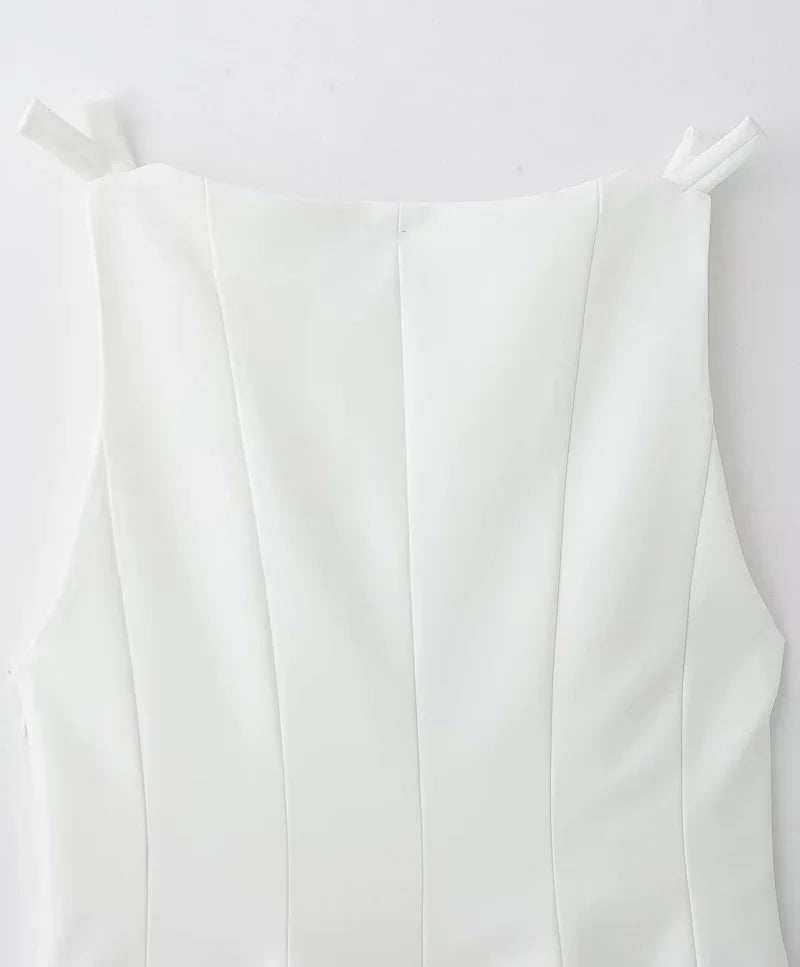 MUJER White Bow Sleeveless Tops for Women Black off Shoulder Top Female Spring Casual Tank Tops Woman 2025 Pleated Women's Tops