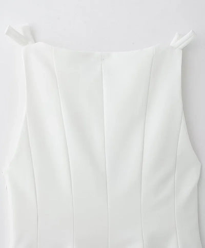 MUJER White Bow Sleeveless Tops for Women Black off Shoulder Top Female Spring Casual Tank Tops Woman 2025 Pleated Women's Tops